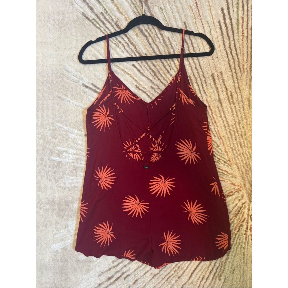 Obey Floral Print Rayon Romper Womens Burgundy Coral Strappy Back Sleeveless M - Picture 4 of 7